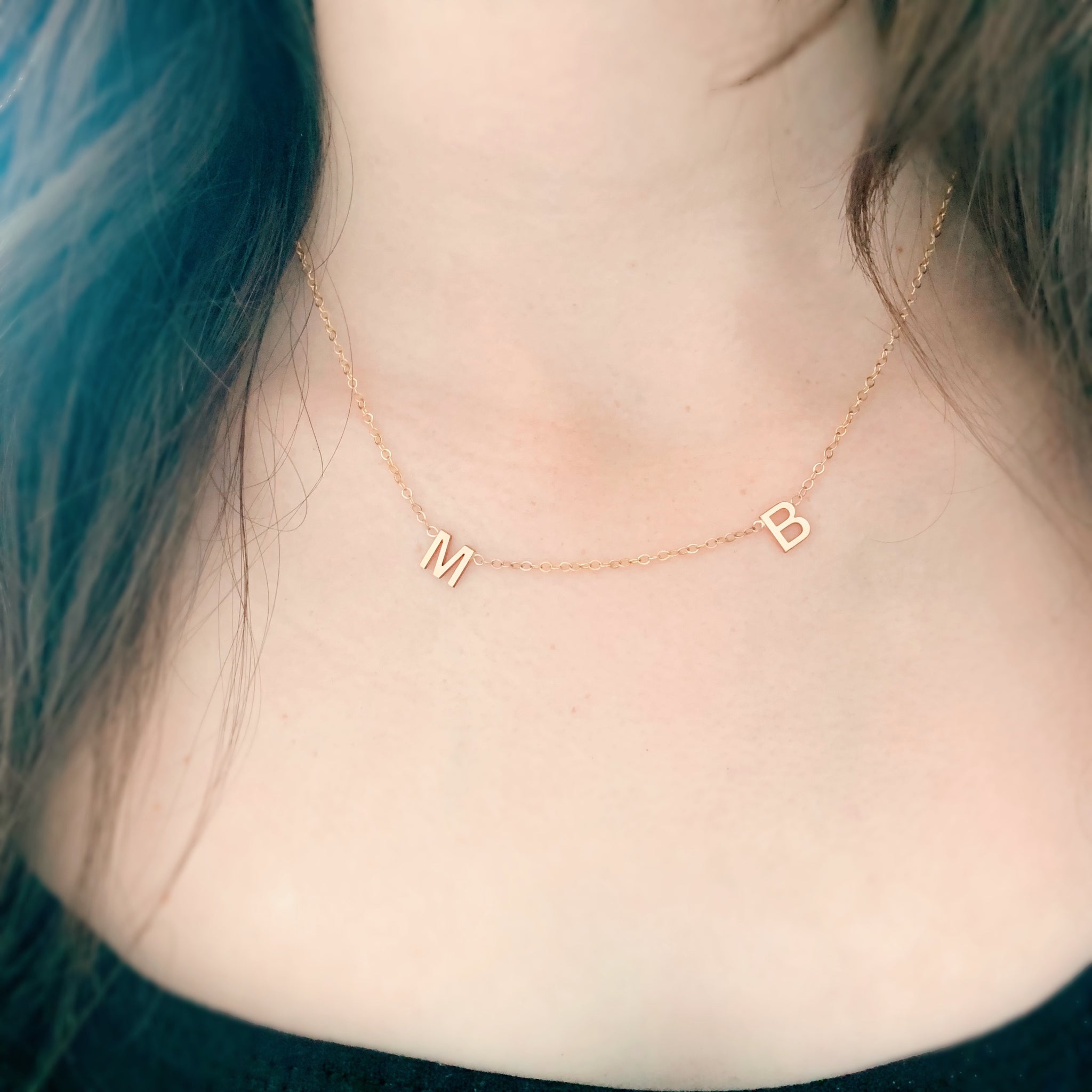 Double Initial Necklace Yellow Gold